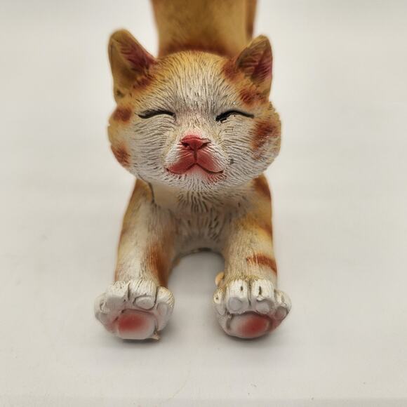 Lazy Stretching Orange Cat Figurine Ticked Striping Phone Stand Decidedly Cute - Picture 5 of 10
